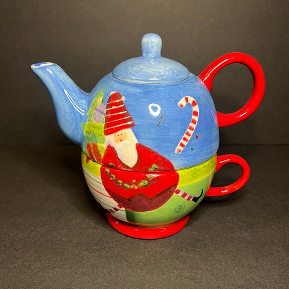 Le Gourmet Chef 2005 Christmas Ceramic Santa Claus 3pc Tea for One Set - Picture 2 of 10